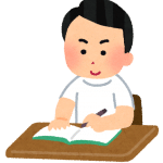 勉強してる白衣男性